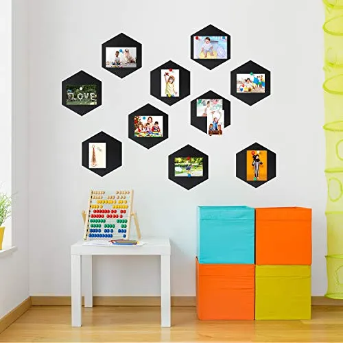10 Packs Pin Board Hexagon Felt Board Tiles Bulletin Board Memo Board with 20 Pieces Push Pins, Decoration for Home Office Classroom Wall (Black, 5.9 x 7 Inches/ 15 x 17.7 cm)
