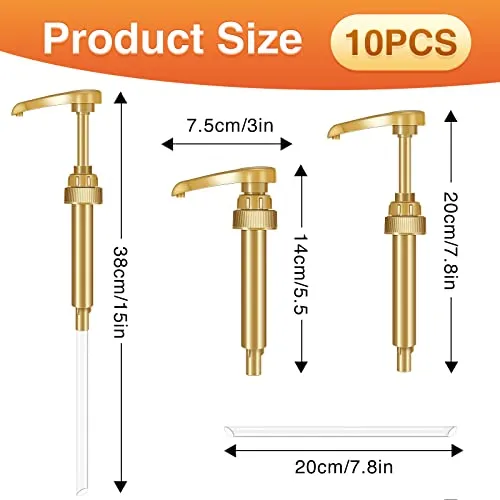 10Pcs Gold Squirt Syrup Pump, Coffee Syrup Pump Dispenser Coffee Syrup Bottle 750ml 25.4oz Syrup Pump for Kitchen Dinning Bar Accessories