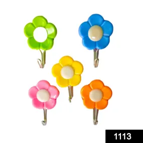 1113 Plastic Self-Adhesive Flower Shape Hooks (Pack of 5)