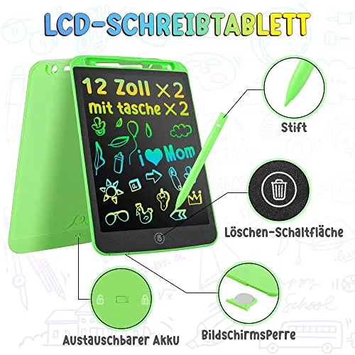 2 Pack LCD Writing Tablet for Kids Doodle Board 12-Inch with 2 Bag, Electronic Drawing Tablet Drawing Pad, LEYAOYAO Drawing Board Learning Educational Toddler Toy - Gift for 3-6 Years Old Boy Girl