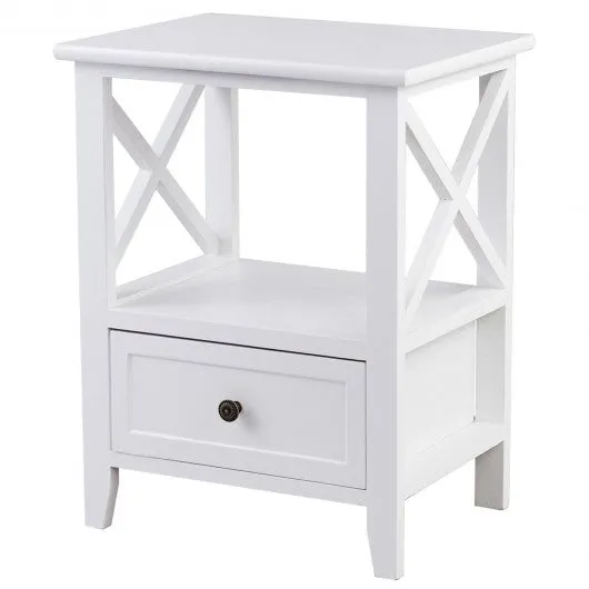 2 pcs Living Room End Side Nightstands with Storage Drawer-White