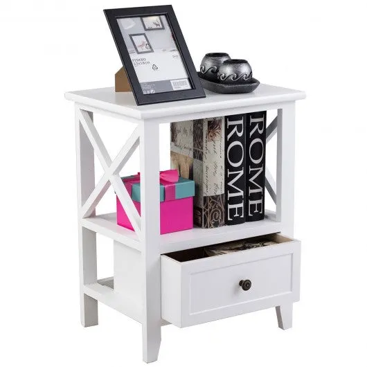 2 pcs Living Room End Side Nightstands with Storage Drawer-White