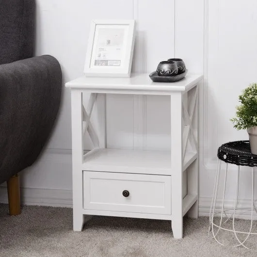 2 pcs Living Room End Side Nightstands with Storage Drawer-White