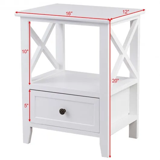 2 pcs Living Room End Side Nightstands with Storage Drawer-White