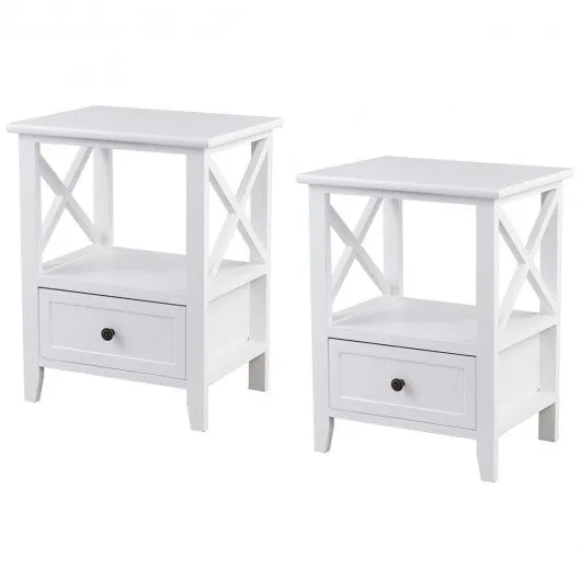 2 pcs Living Room End Side Nightstands with Storage Drawer-White