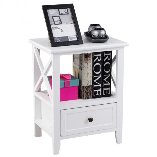 2 pcs Living Room End Side Nightstands with Storage Drawer-White