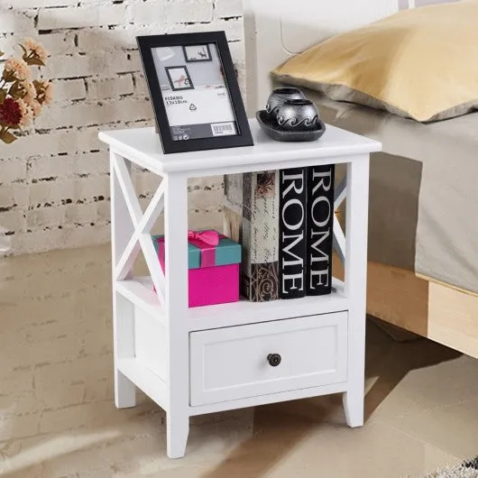 2 pcs Living Room End Side Nightstands with Storage Drawer-White