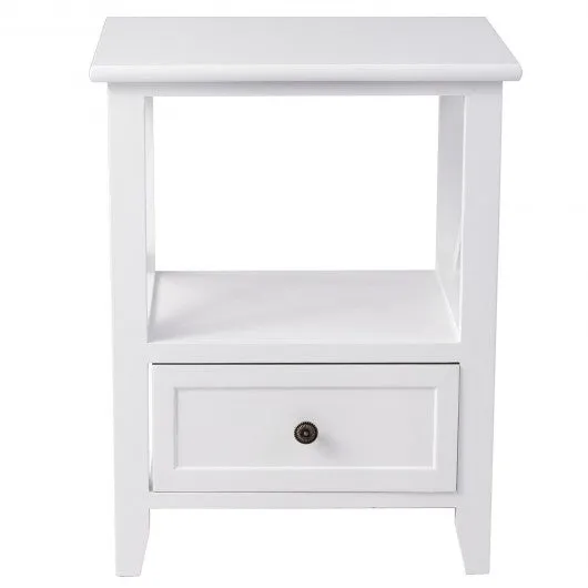 2 pcs Living Room End Side Nightstands with Storage Drawer-White