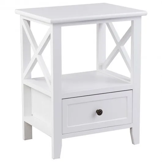 2 pcs Living Room End Side Nightstands with Storage Drawer-White