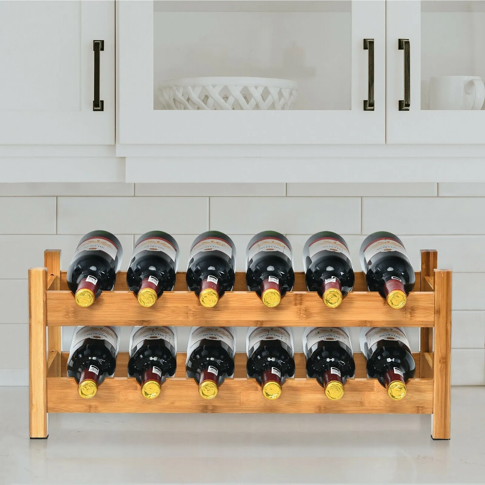 2-Tier Bamboo Wine Holder - Natural