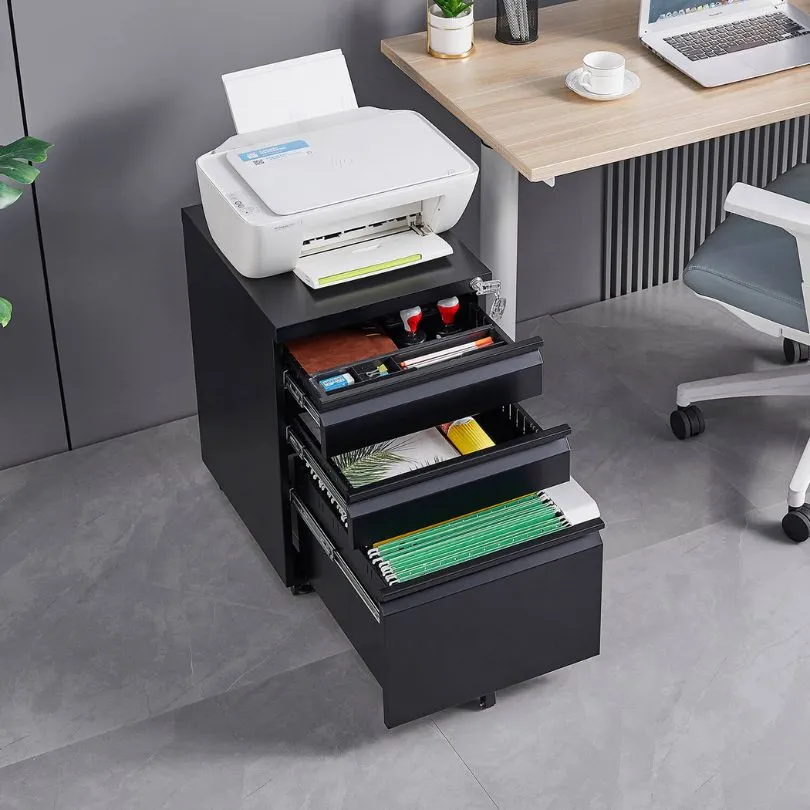 3-Drawer Mobile Metal Filing Cabinet with Lock
