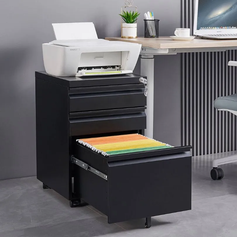 3-Drawer Mobile Metal Filing Cabinet with Lock