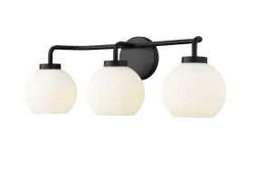 3 Lamps Oprah Vanity Light - Matte Black - Opal Ribbed Glass - 24in. Wide