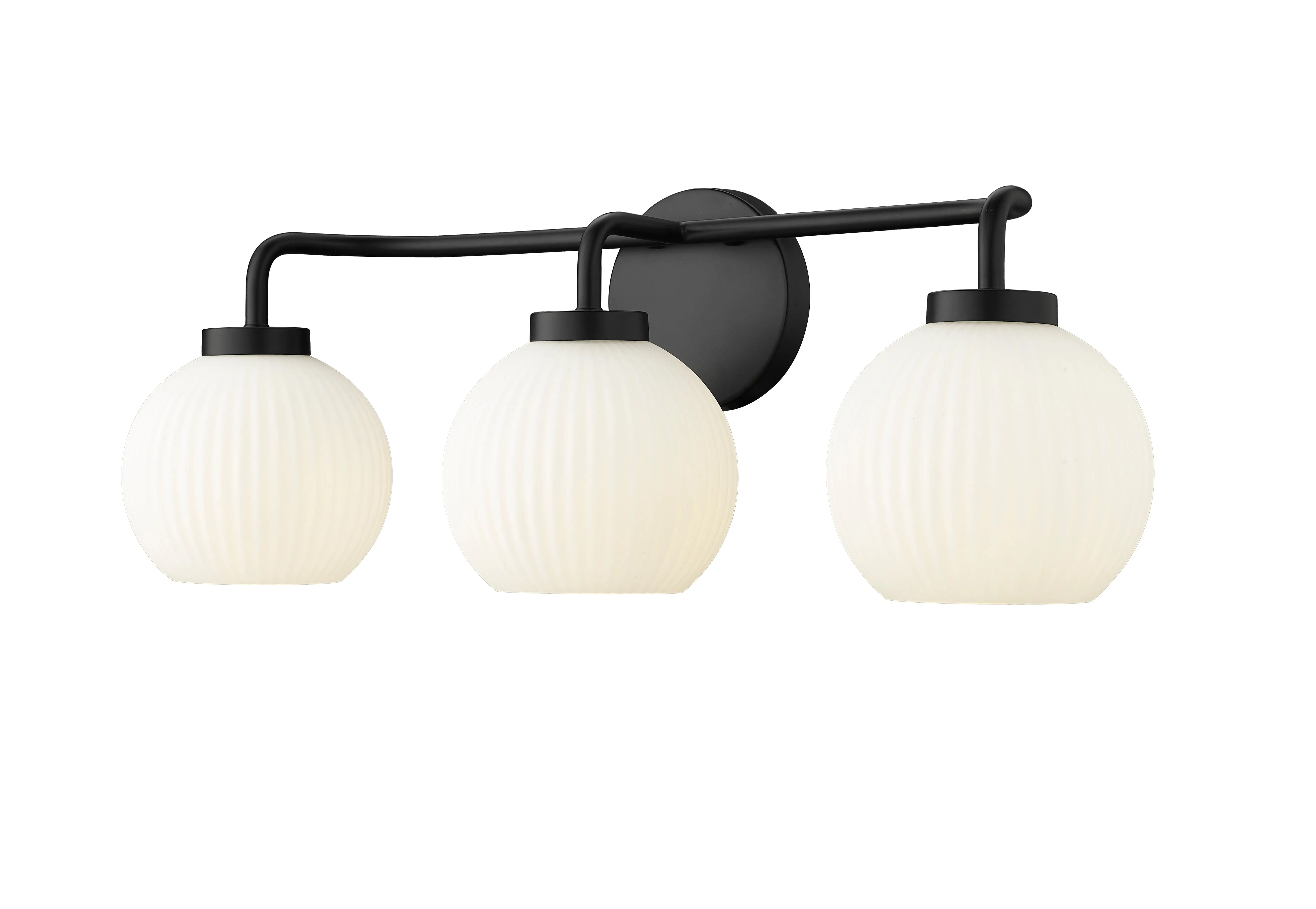 3 Lamps Oprah Vanity Light - Matte Black - Opal Ribbed Glass - 24in. Wide