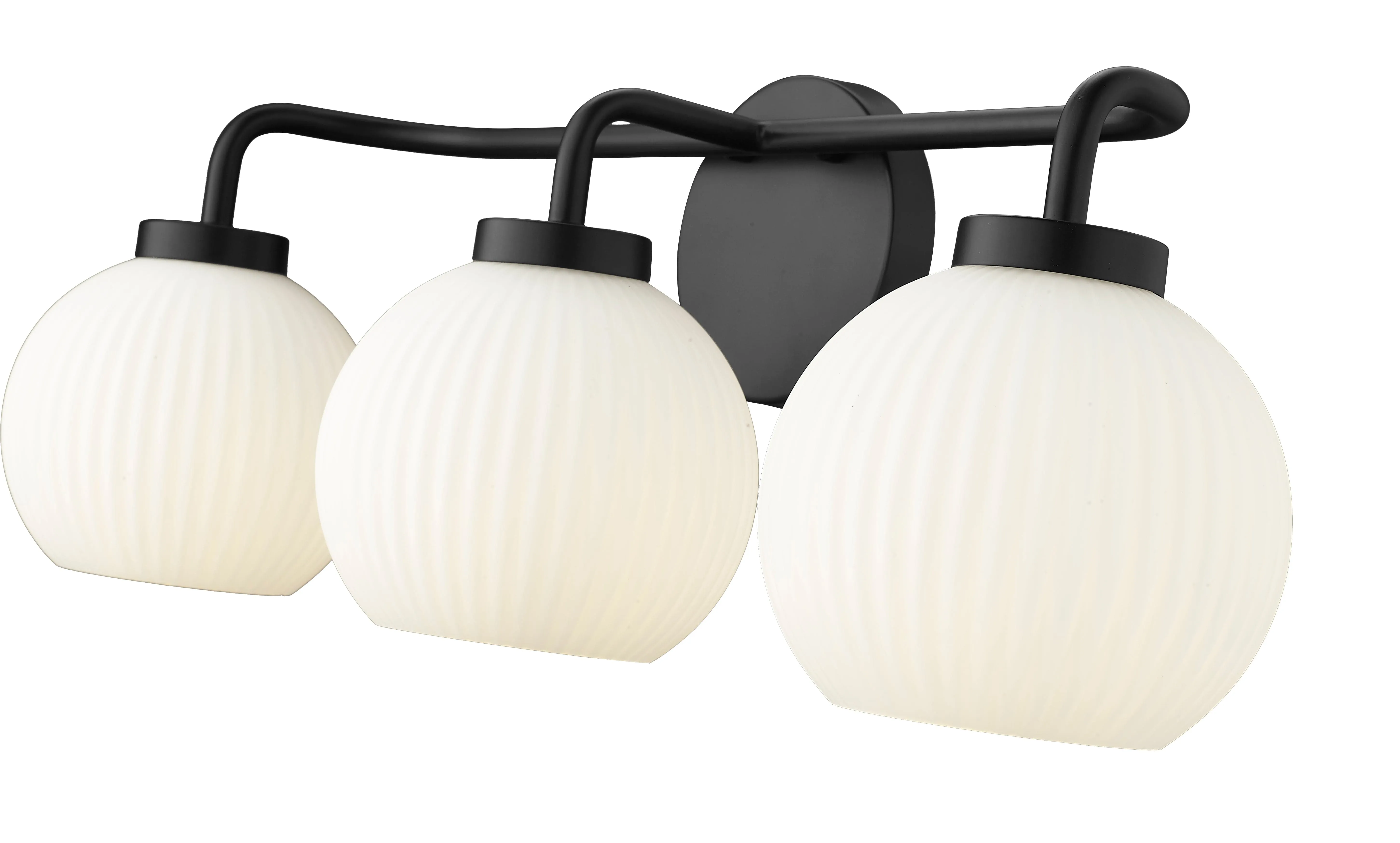 3 Lamps Oprah Vanity Light - Matte Black - Opal Ribbed Glass - 24in. Wide
