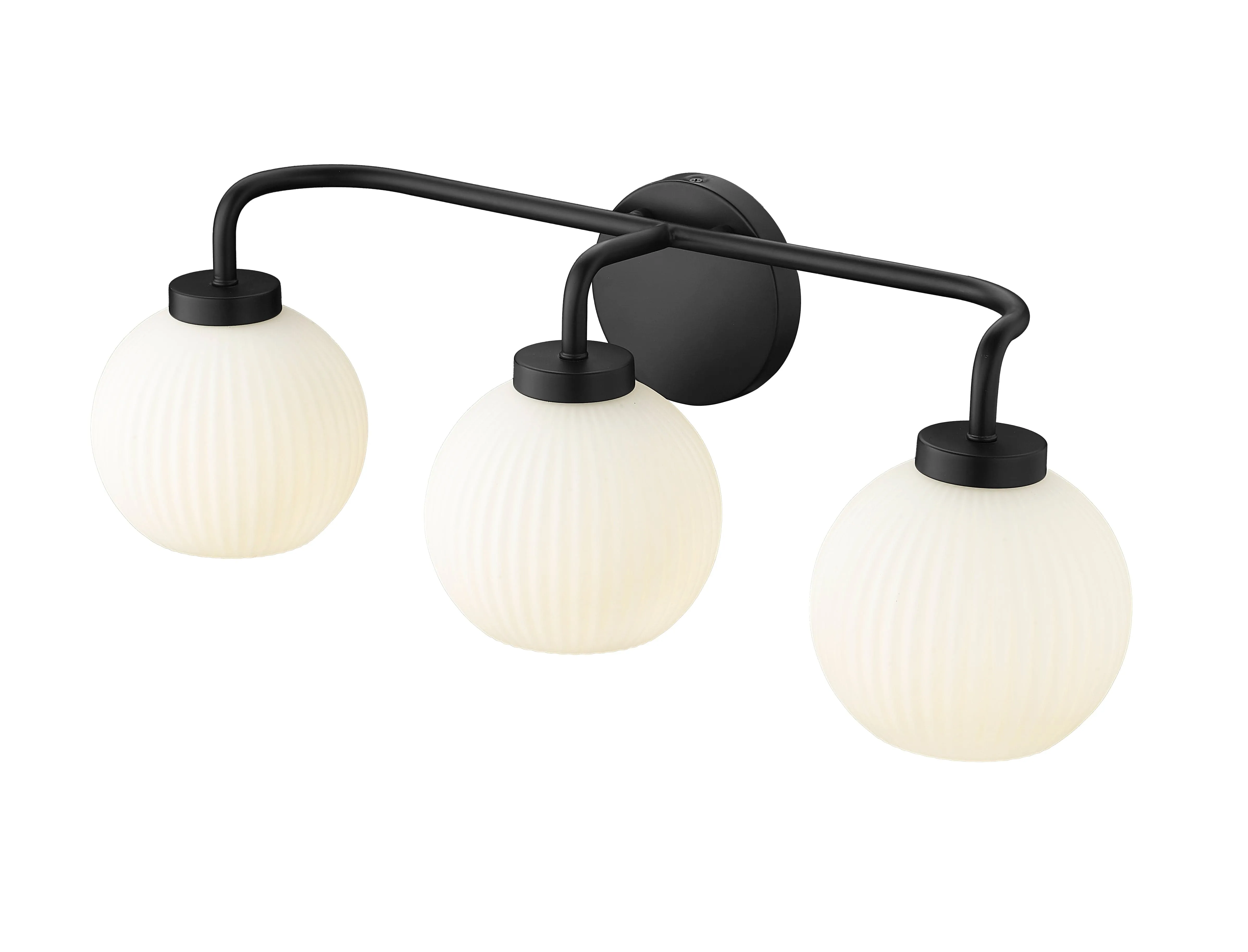 3 Lamps Oprah Vanity Light - Matte Black - Opal Ribbed Glass - 24in. Wide