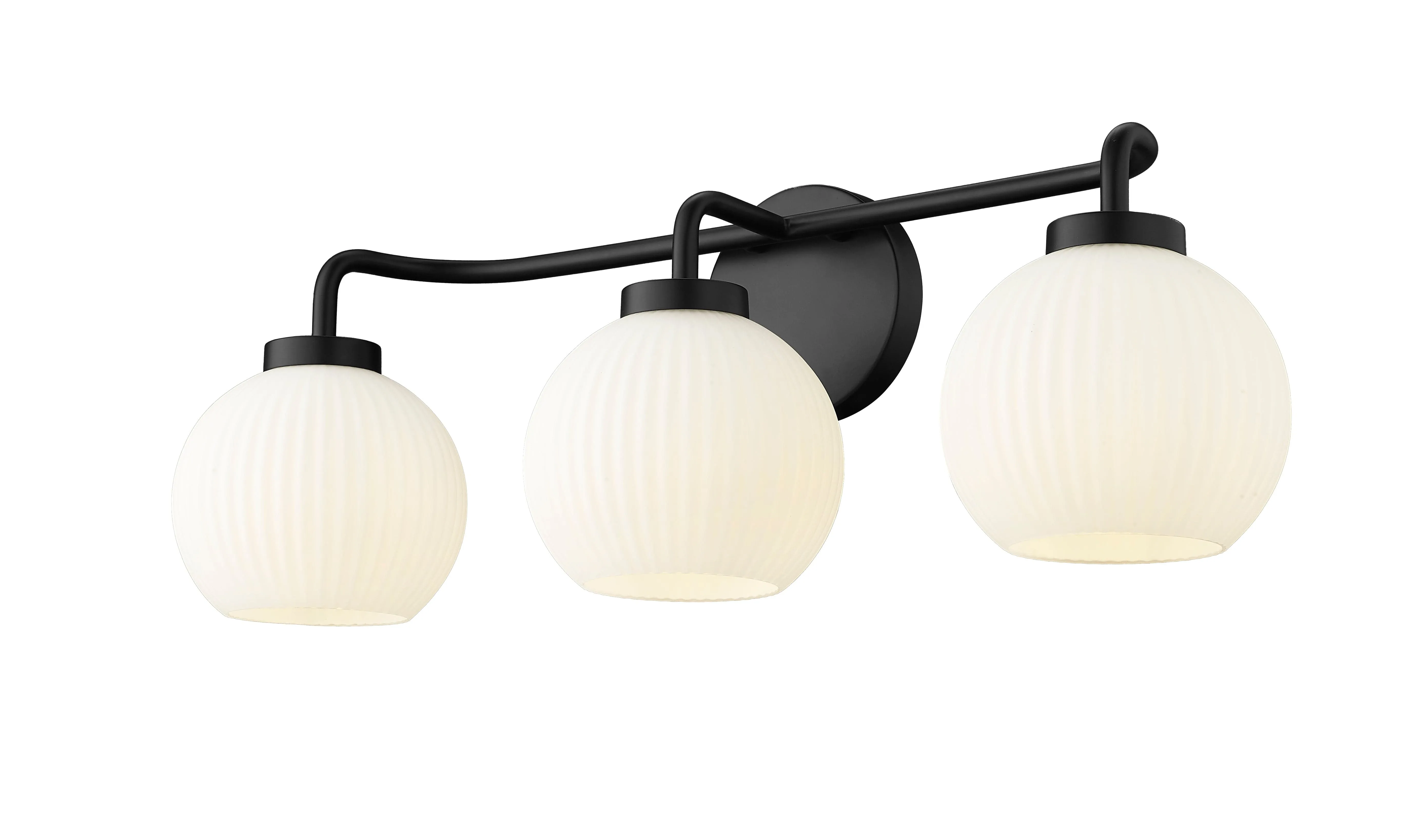 3 Lamps Oprah Vanity Light - Matte Black - Opal Ribbed Glass - 24in. Wide