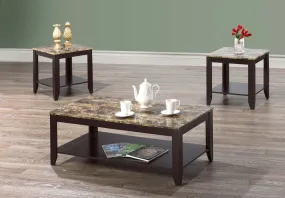 3 Piece Faux Marble top Coffee Set with Lower Shelves