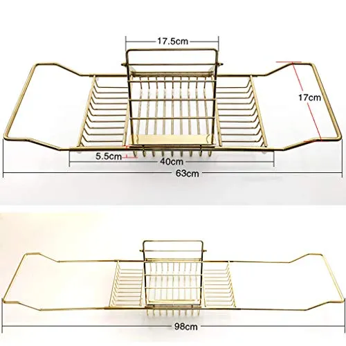 304 Stainless Steel Bathtub Caddy Tray Expandable Bath Organizer, Tub Shelf for Reading with Book Rack,Perfect for Relaxing,Fits Most Bathtubs