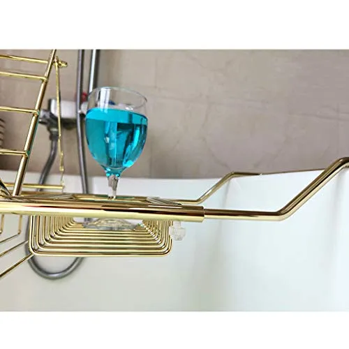304 Stainless Steel Bathtub Caddy Tray Expandable Bath Organizer, Tub Shelf for Reading with Book Rack,Perfect for Relaxing,Fits Most Bathtubs