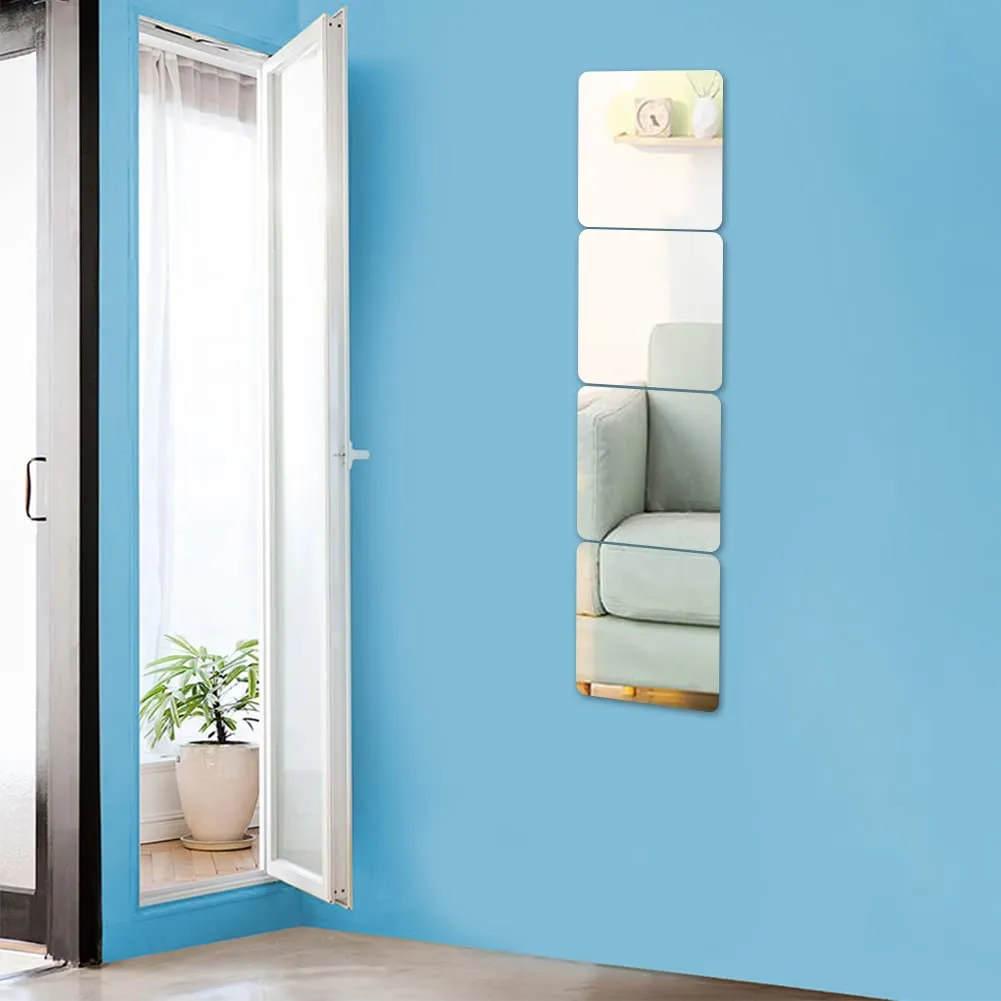 4 Pieces Mirror Self Adhesive Stick on Mirror 15 x 15 cm Acrylic Mirror School Mirrors Flexible Mirror Sheets Mirror Stickers for Wall School Home Living Room Bathroom Bedroom