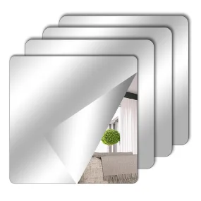 4 Pieces Mirror Self Adhesive Stick on Mirror 15 x 15 cm Acrylic Mirror School Mirrors Flexible Mirror Sheets Mirror Stickers for Wall School Home Living Room Bathroom Bedroom