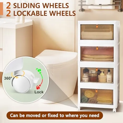 4 Tier Stackable Plastic Storage Bins with Lids and Wheels - 23QT Closet Organizers and Storage, Foldable Storage Containers, Organization and Storage Boxes for Home, Pantry, Office, Dorm Room