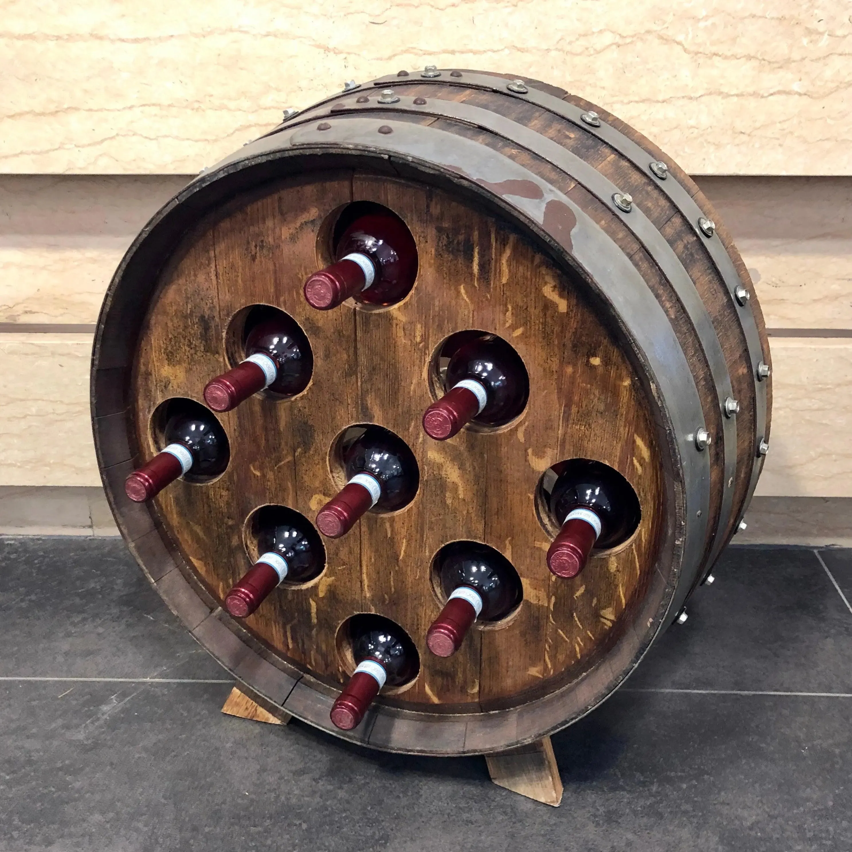 9-Bottle Wine Barrel Display