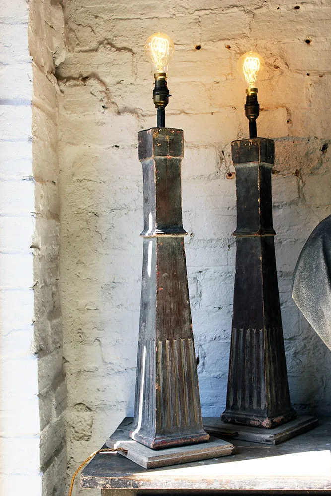 A Decorative Pair of Stained Pine Table Lamps c.1900