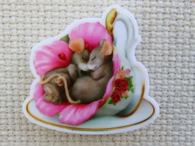 A Pair of Sleeping Mice in a Tea Cup Needle Minder, Cover Minder, Magnet