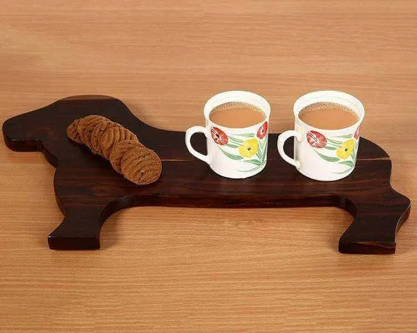 Acacia Hardwood Dog Shape Cutting Board - Serving Tray 2pc