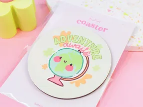 Adventure Awaits Travel Coaster | Wanderlust Drink Holder | Kawaii Globe Design