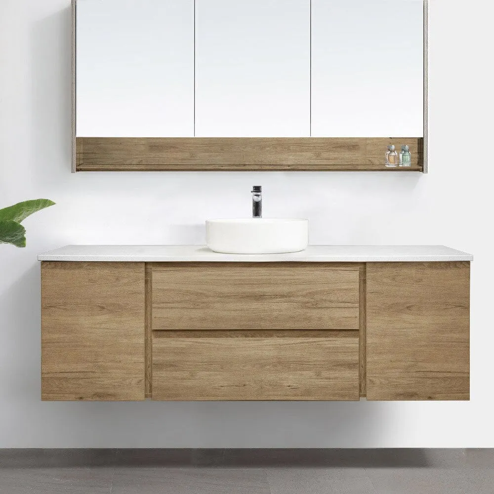 ALBANY 1500mm Oak Timber Wall Hung Vanity   Bliss Stone Top