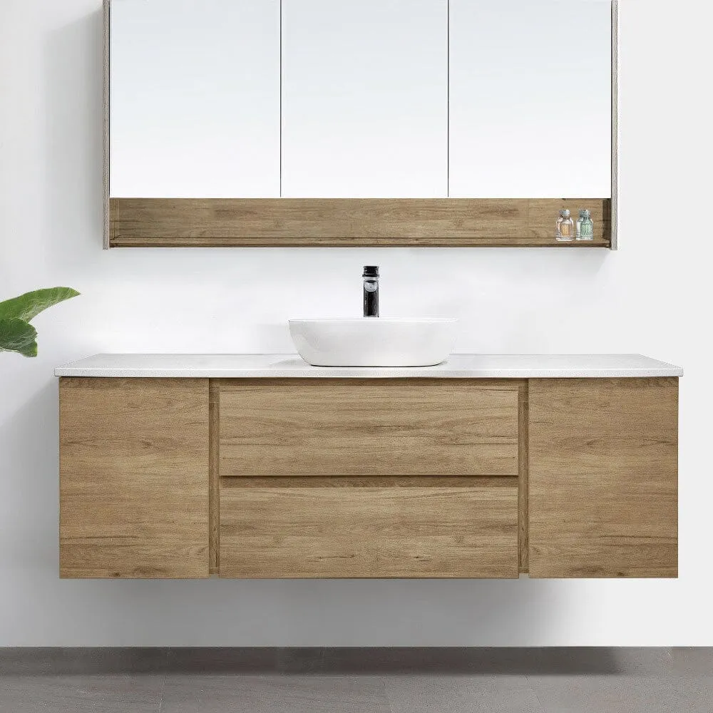 ALBANY 1500mm Oak Timber Wall Hung Vanity   Bliss Stone Top