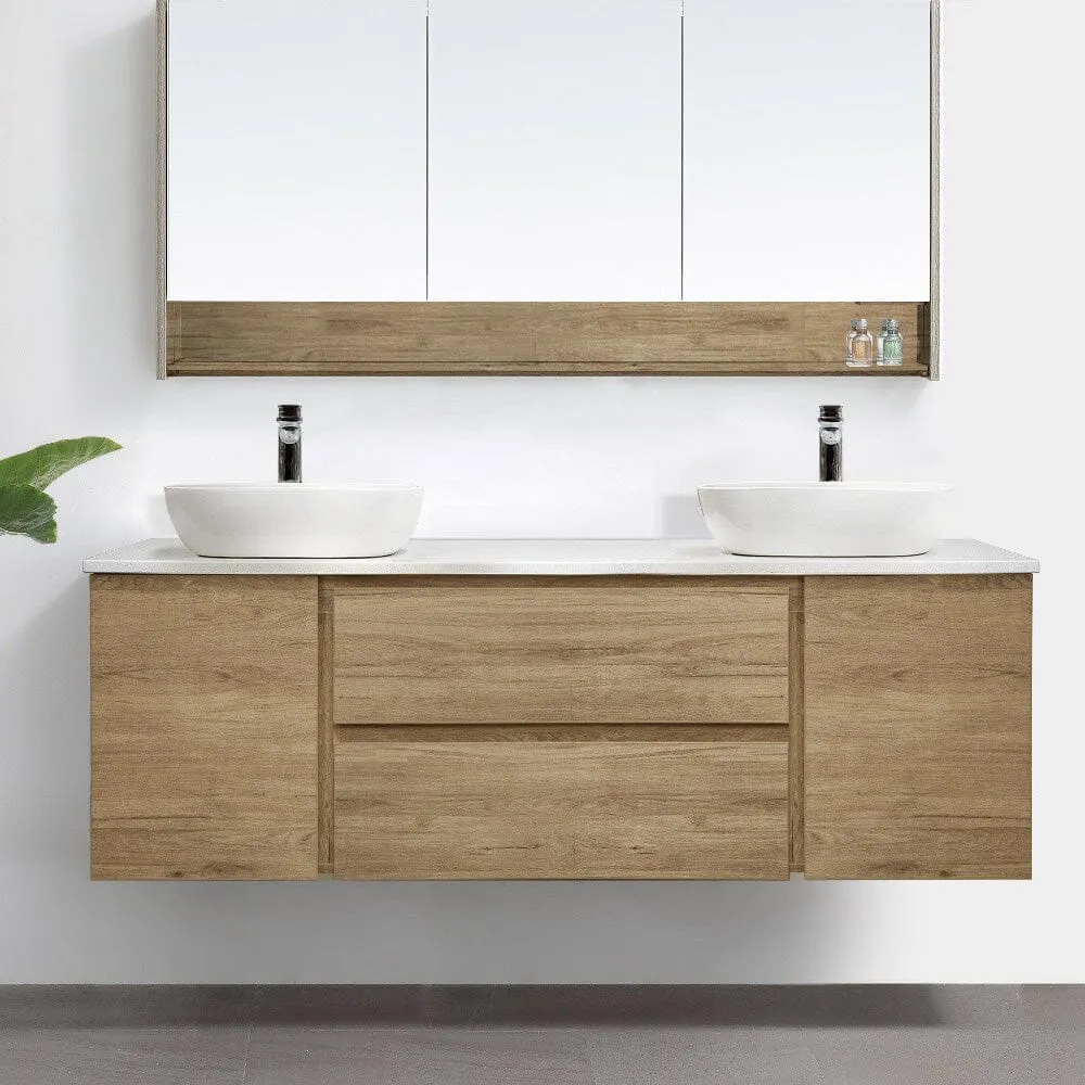 ALBANY 1500mm Oak Timber Wall Hung Vanity   Bliss Stone Top