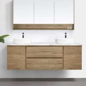 ALBANY 1500mm Oak Timber Wall Hung Vanity   Bliss Stone Top