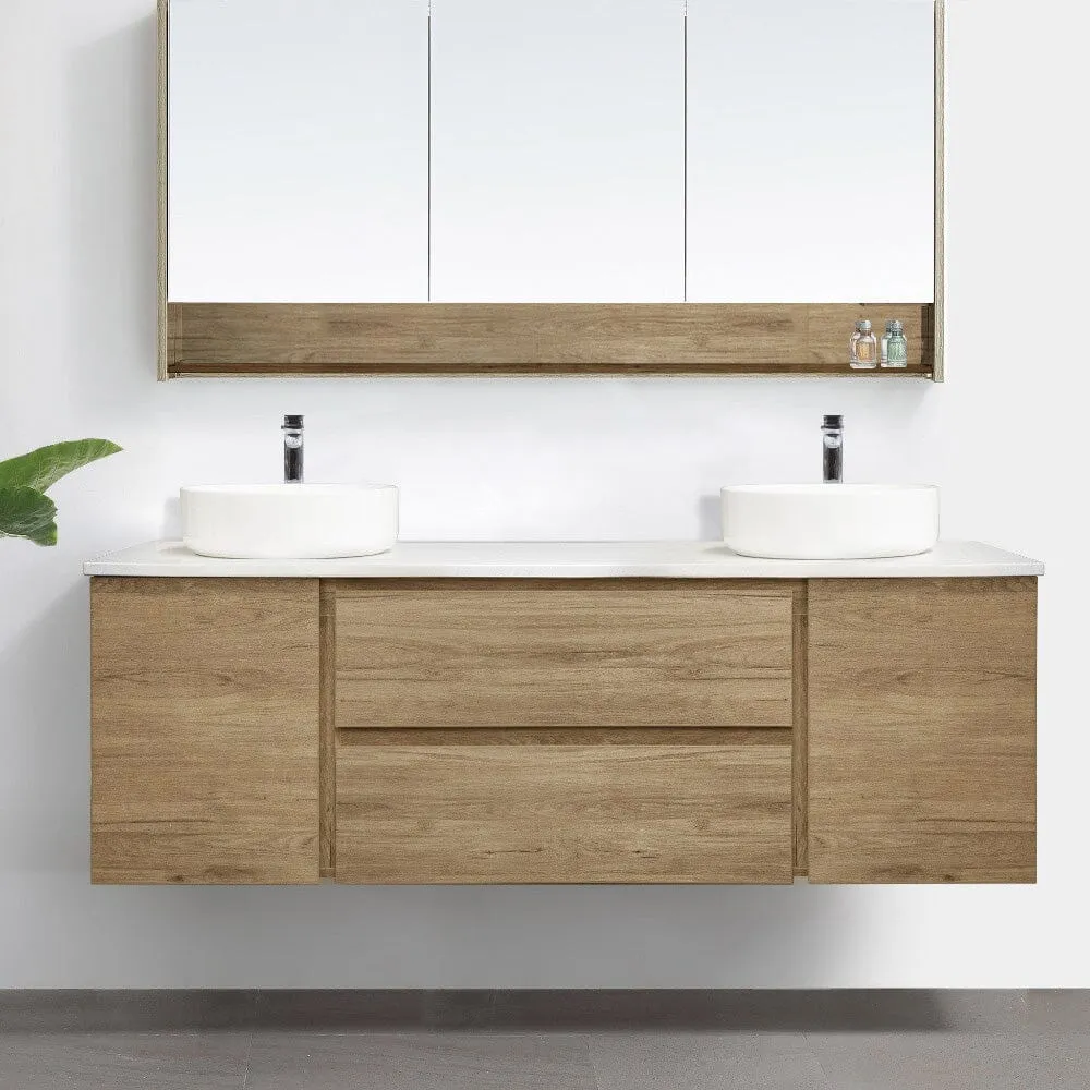 ALBANY 1500mm Oak Timber Wall Hung Vanity   Bliss Stone Top