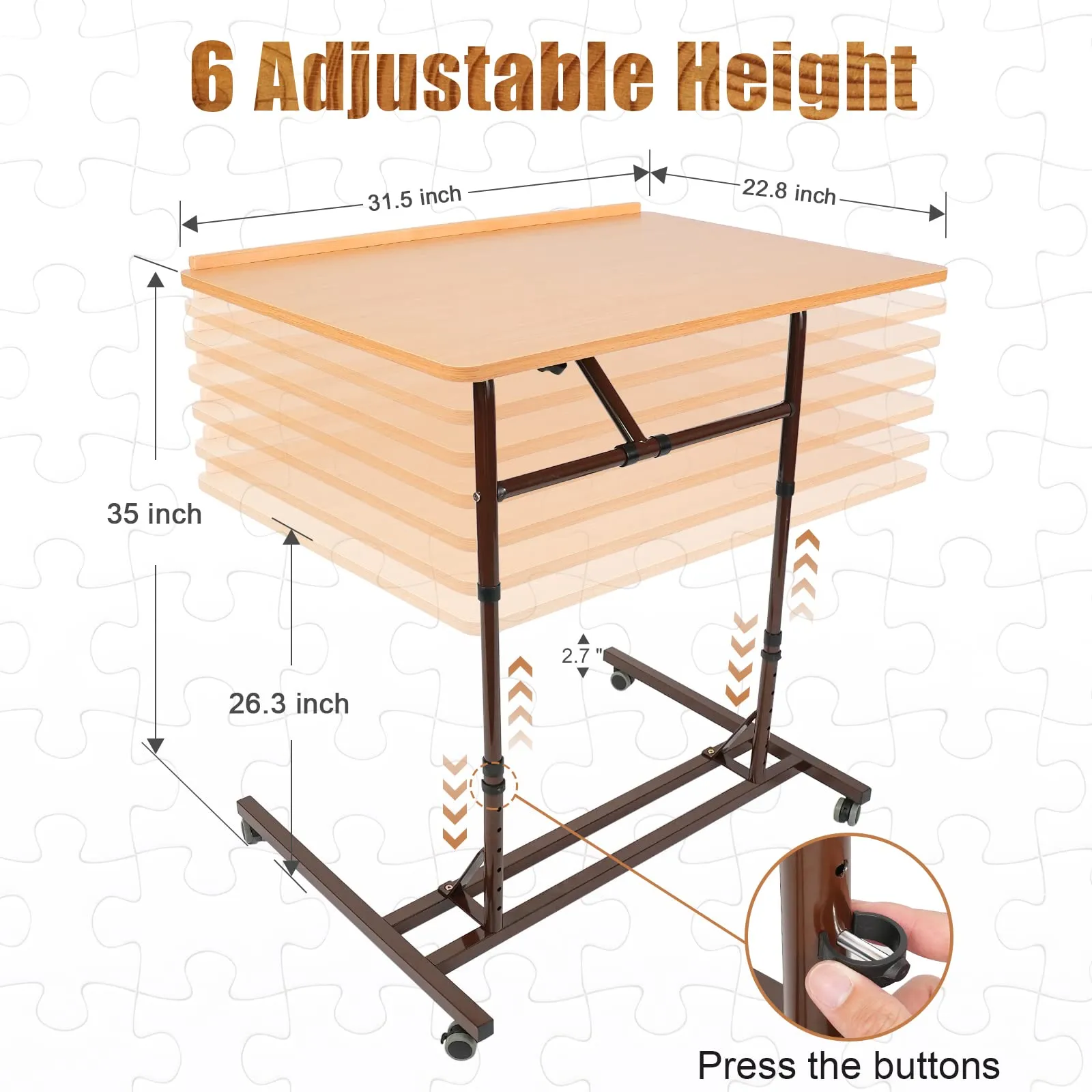 ALL4JIG Adjustable Wooden Jigsaw Puzzle Table with Wheels, Fits 500-2000 Piece Puzzles (Puzzle Board Not Included)