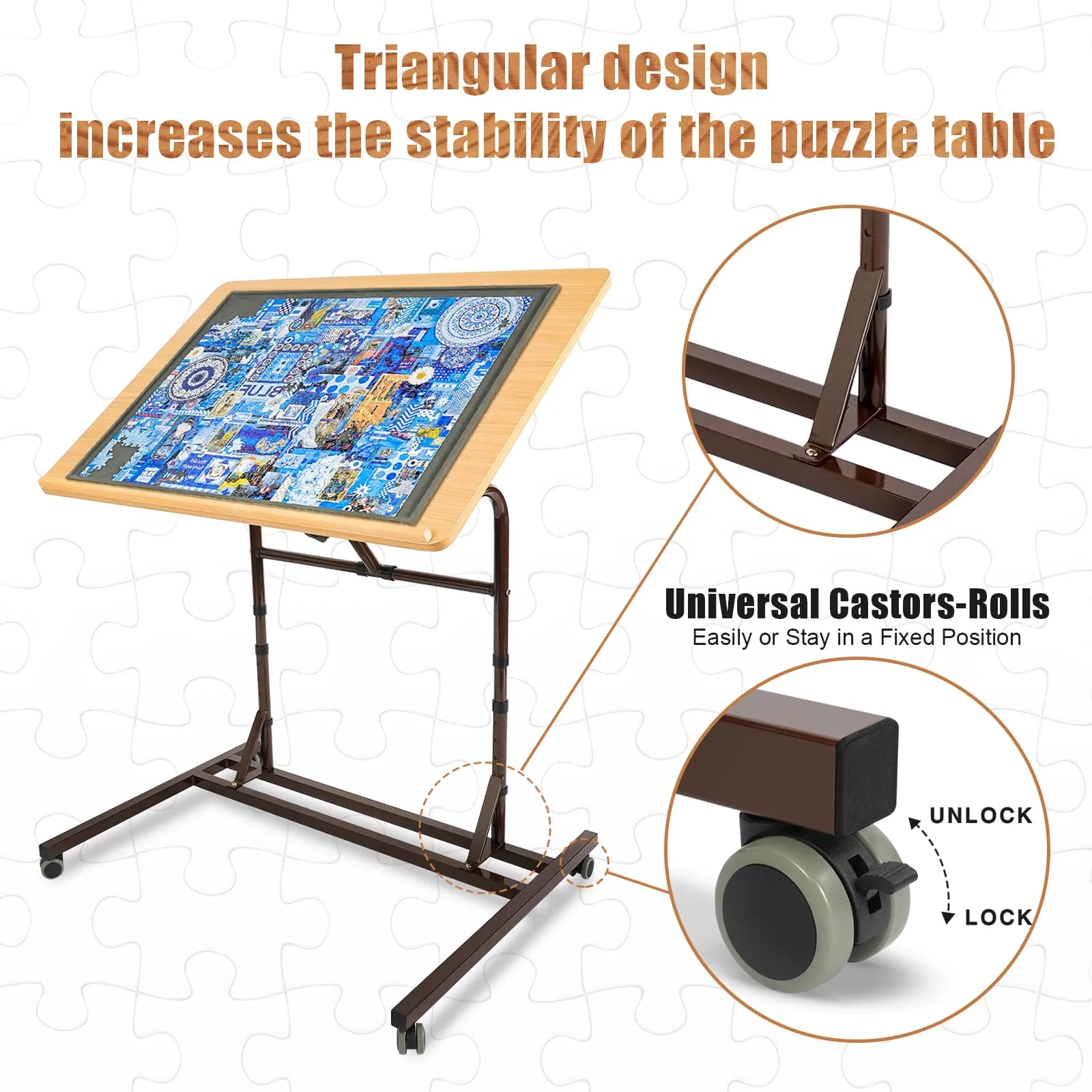 ALL4JIG Adjustable Wooden Jigsaw Puzzle Table with Wheels, Fits 500-2000 Piece Puzzles (Puzzle Board Not Included)