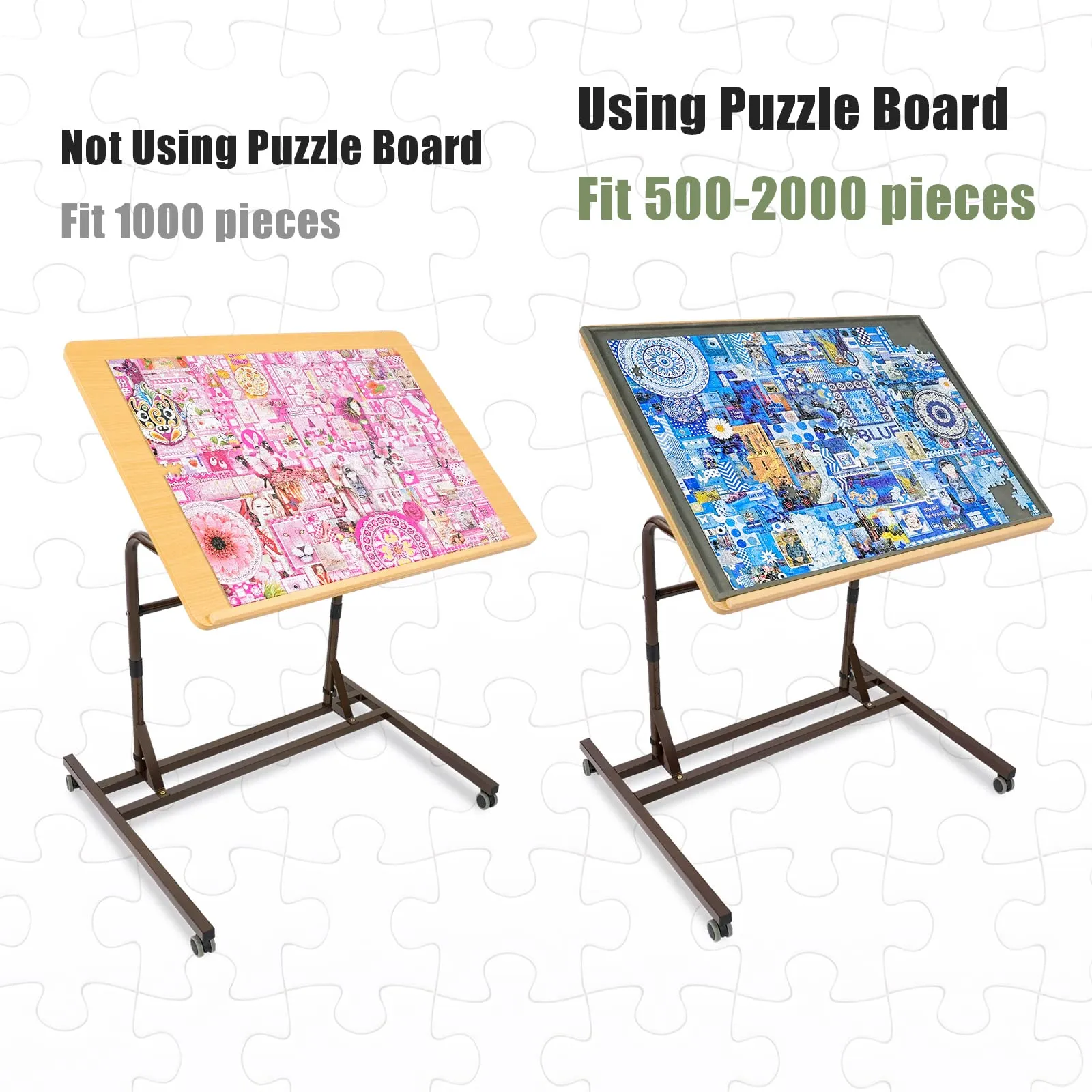 ALL4JIG Adjustable Wooden Jigsaw Puzzle Table with Wheels, Fits 500-2000 Piece Puzzles (Puzzle Board Not Included)