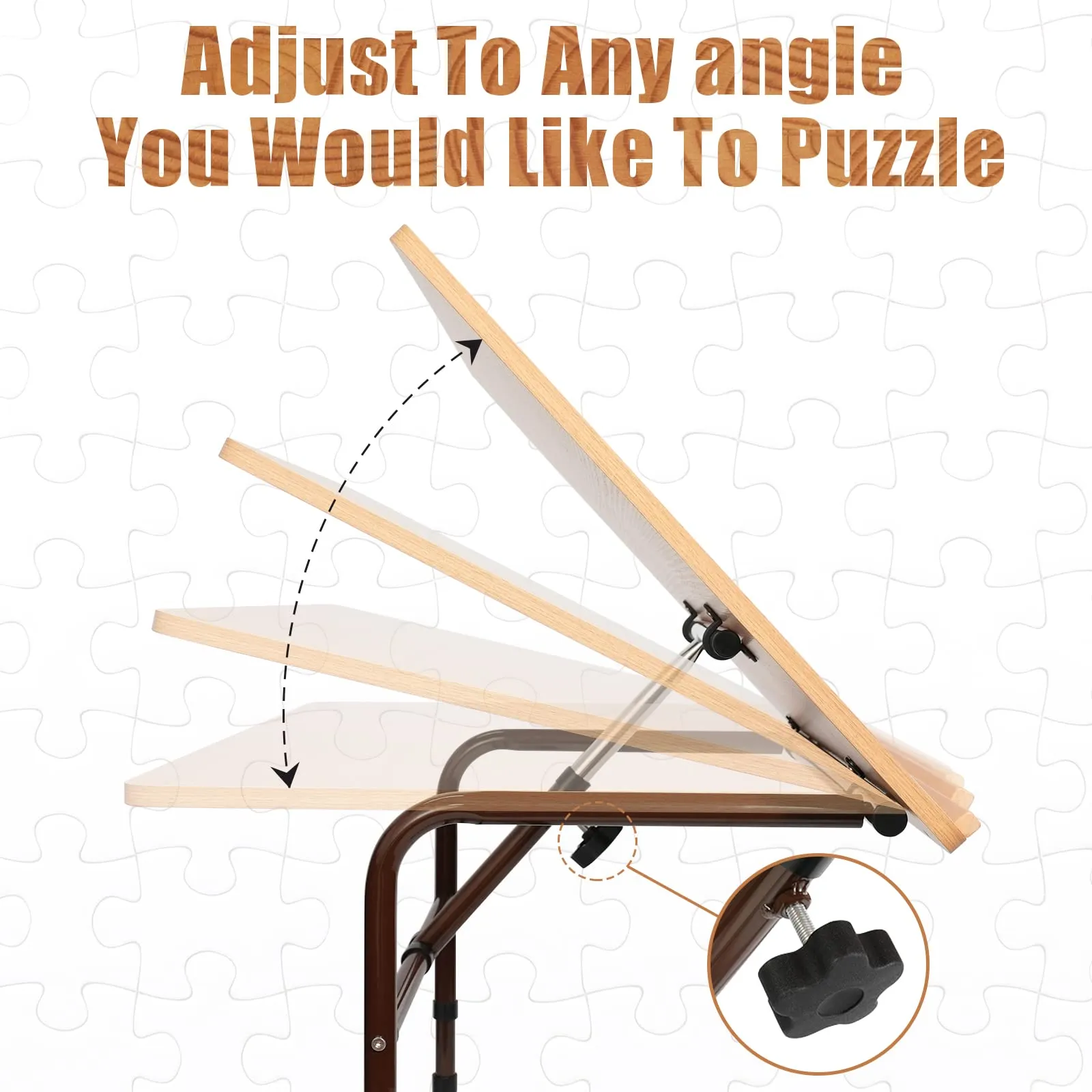 ALL4JIG Adjustable Wooden Jigsaw Puzzle Table with Wheels, Fits 500-2000 Piece Puzzles (Puzzle Board Not Included)