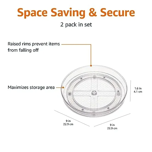 Amazon Basics Clear Lazy Susan Turntable Organizer, 9-Inch, 2-Pack