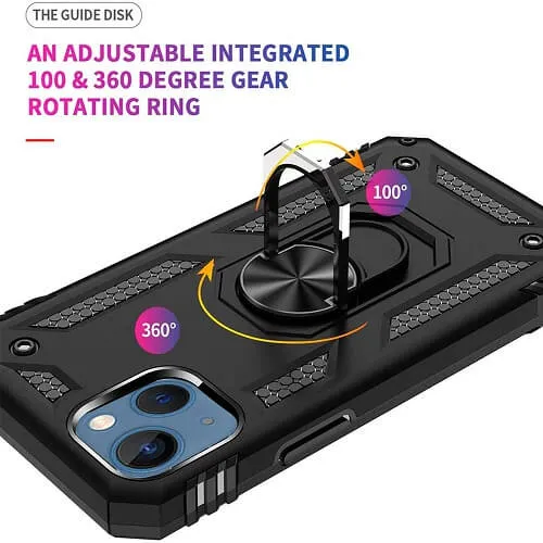 Apple iPhone 14 Magnetic Ring Rugged Shockproof Case Heavy Duty Protective Back Cover (Black)