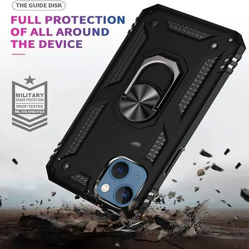 Apple iPhone 14 Magnetic Ring Rugged Shockproof Case Heavy Duty Protective Back Cover (Black)