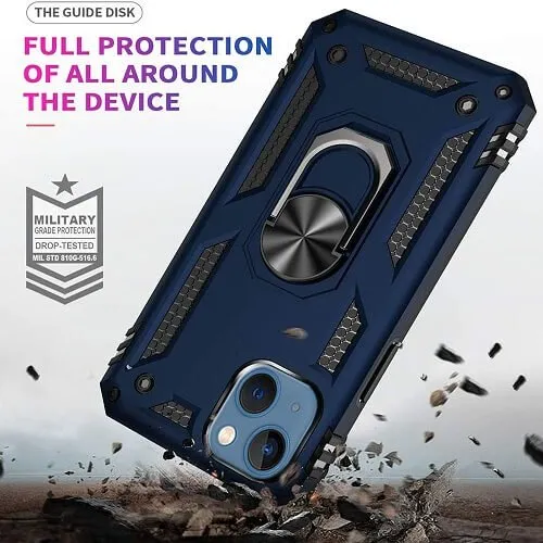 Apple iPhone 14 Magnetic Ring Rugged Shockproof Case Heavy Duty Protective Back Cover (Blue)