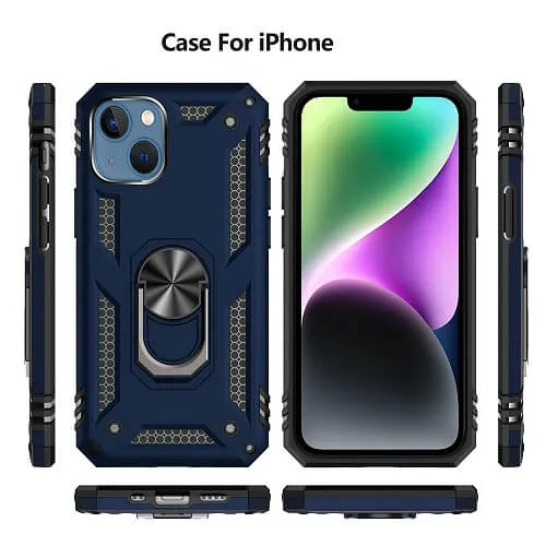 Apple iPhone 14 Magnetic Ring Rugged Shockproof Case Heavy Duty Protective Back Cover (Blue)