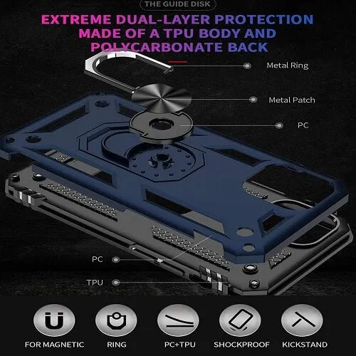 Apple iPhone 14 Magnetic Ring Rugged Shockproof Case Heavy Duty Protective Back Cover (Blue)