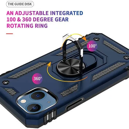 Apple iPhone 14 Magnetic Ring Rugged Shockproof Case Heavy Duty Protective Back Cover (Blue)