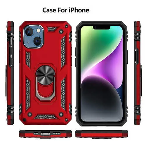 Apple iPhone 14 Magnetic Ring Rugged Shockproof Case Heavy Duty Protective Back Cover (Red)
