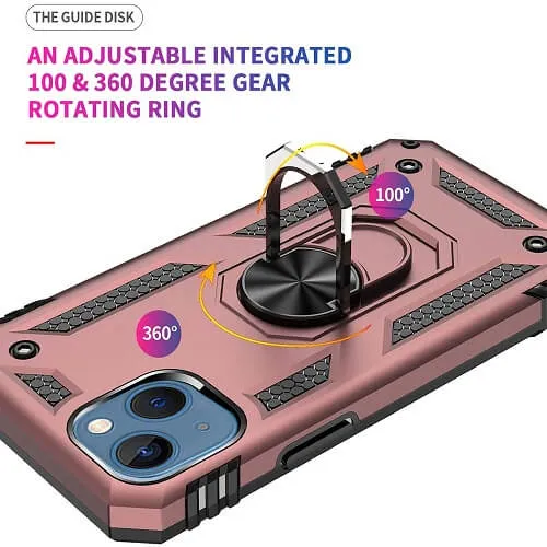 Apple iPhone 14 Magnetic Ring Rugged Shockproof Case Heavy Duty Protective Back Cover (Rose Gold)
